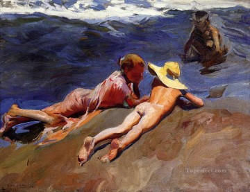 en la arena de la playa de valencia 1908 Pinturas al óleo